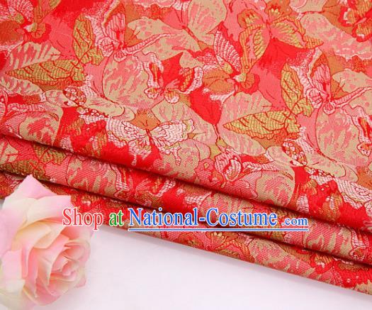 Asian Chinese Traditional Royal Butterfly Pattern Red Brocade Fabric Tang Suit Silk Fabric Material