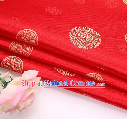 Asian Chinese Traditional Round Pattern Red Brocade Fabric Tang Suit Silk Fabric Material