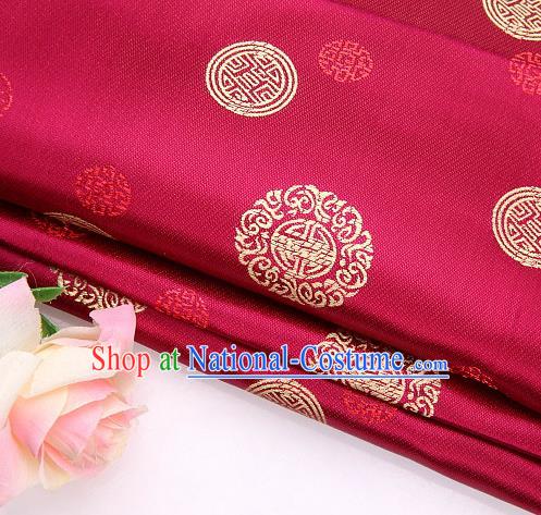 Asian Chinese Traditional Round Pattern Wine Red Brocade Fabric Tang Suit Silk Material