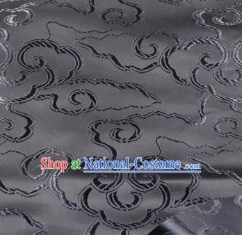 Asian Chinese Traditional Royal Auspicious Clouds Pattern Black Brocade Fabric Tang Suit Silk Fabric Material