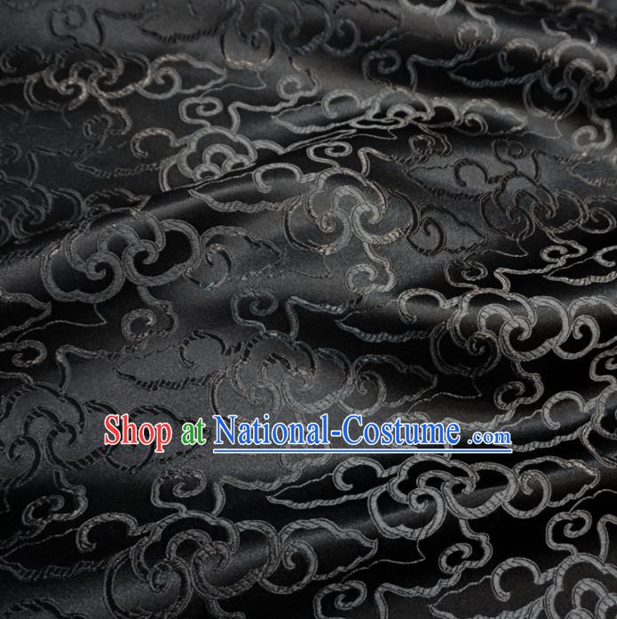 Asian Chinese Traditional Brocade Fabric Clouds Pattern Black Satin Tang Suit Silk Material