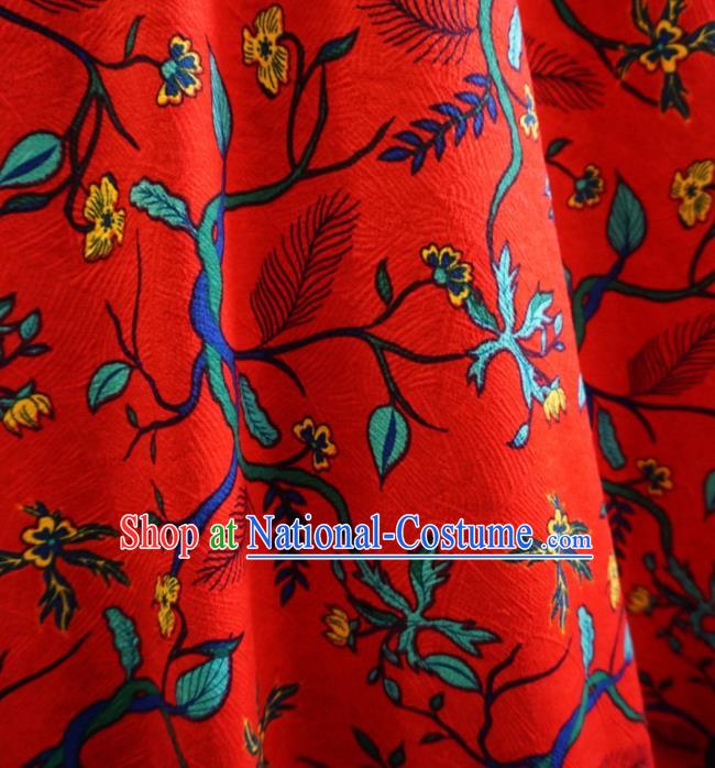 Asian Chinese Traditional Red Watered Gauze Fabric Branch Pattern Satin Tang Suit Silk Material