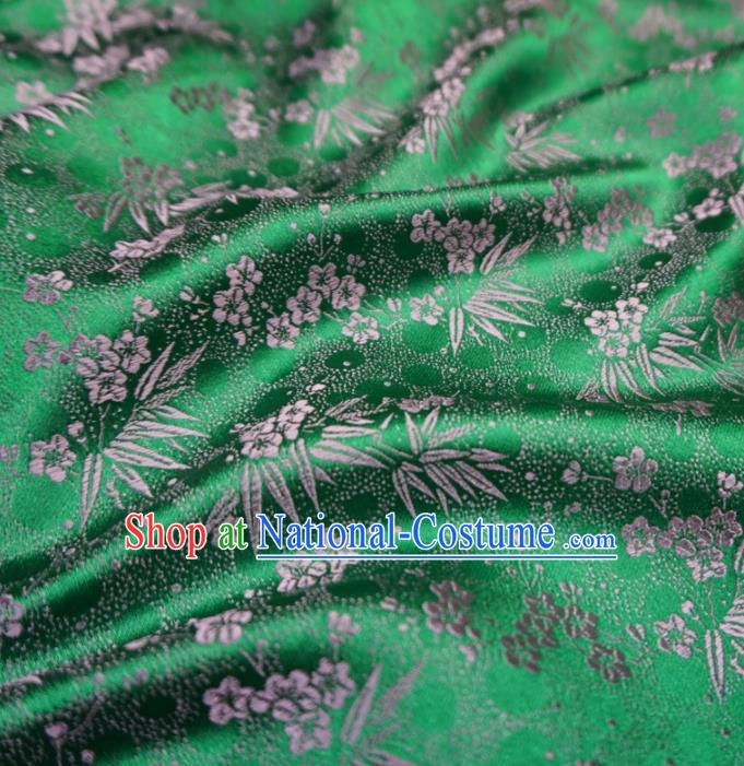 Asian Chinese Traditional Green Brocade Fabric Plum Blossom Bamboo Pattern Tang Suit Silk Material