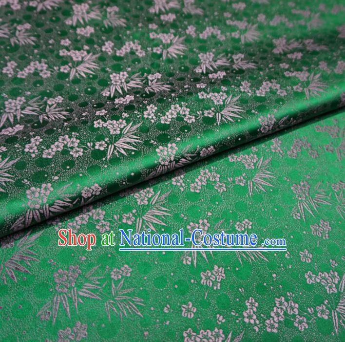 Asian Chinese Traditional Green Brocade Fabric Plum Blossom Bamboo Pattern Tang Suit Silk Material