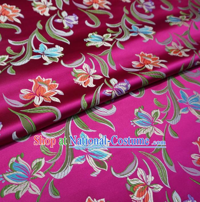 Asian Chinese Traditional Satin Fabric Classical Flowers Pattern Rosy Brocade Tang Suit Silk Material