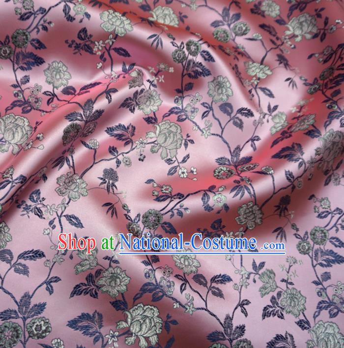 Asian Chinese Traditional Satin Fabric Classical Peony Pattern Pink Brocade Tang Suit Silk Material