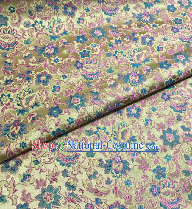 Asian Chinese Classical Scroll Pattern Golden Brocade Traditional Cheongsam Satin Fabric Tang Suit Silk Material