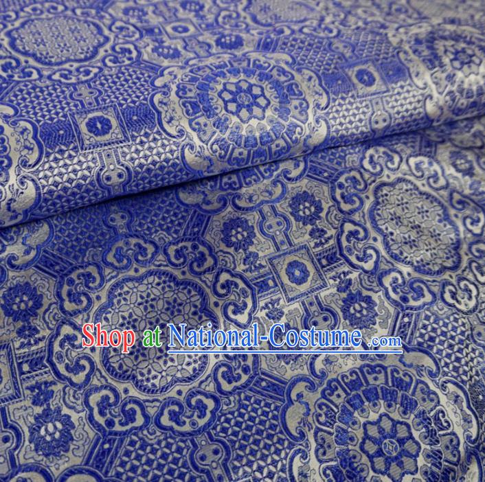 Asian Chinese Classical Design Pattern Blue Brocade Traditional Cheongsam Satin Fabric Tang Suit Silk Material