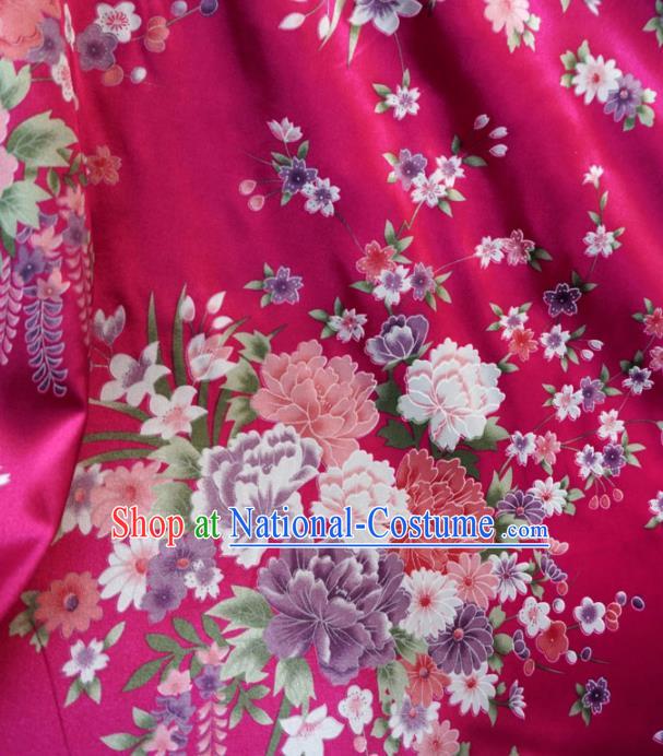 Asian Chinese Classical Peony Design Pattern Rosy Brocade Traditional Cheongsam Satin Fabric Tang Suit Silk Material