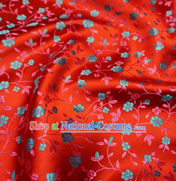 Asian Chinese Traditional Satin Fabric Classical Twine Flowers Pattern Red Brocade Tang Suit Silk Material