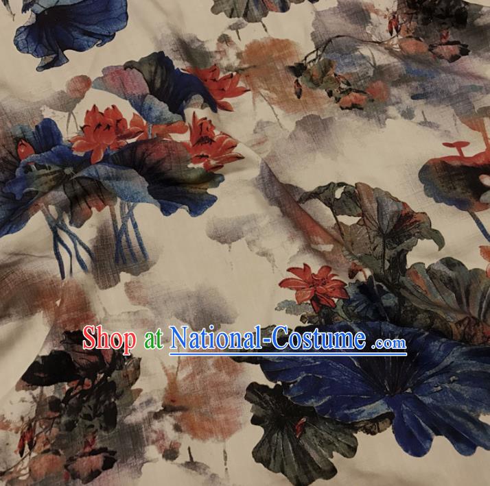 Asian Chinese Printing Lotus Watered Gauze Brocade Traditional Cheongsam Satin Fabric Tang Suit Silk Material