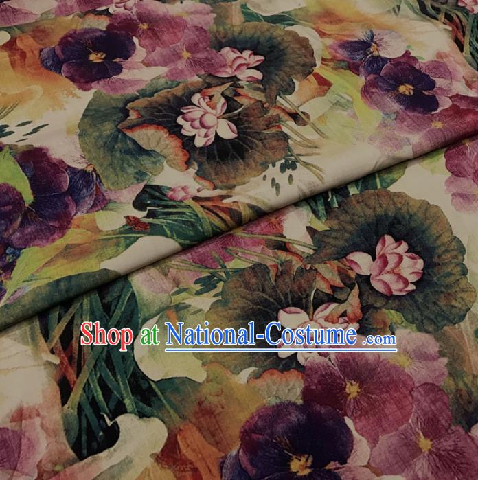 Asian Chinese Printing Colorful Lotus Watered Gauze Brocade Traditional Cheongsam Satin Fabric Tang Suit Silk Material