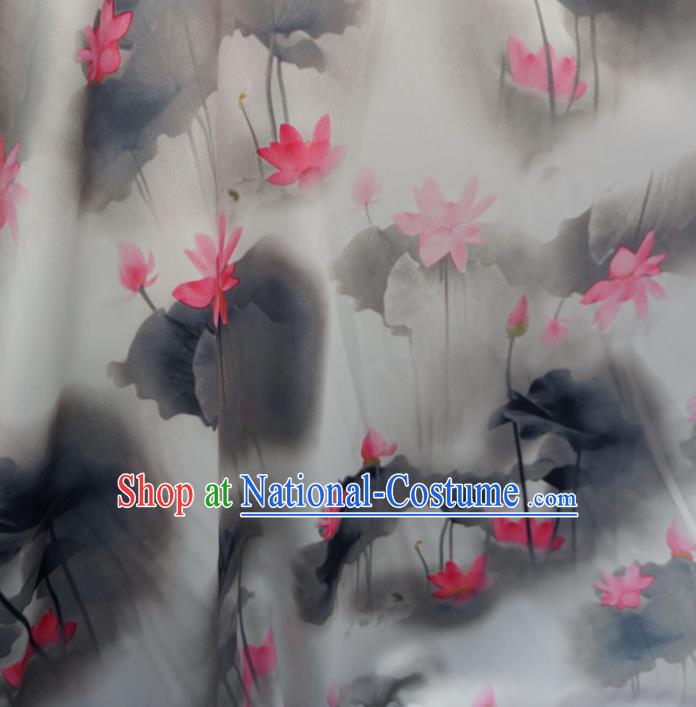 Asian Chinese Ink Painting Red Lotus Brocade Traditional Cheongsam Satin Fabric Tang Suit Silk Material