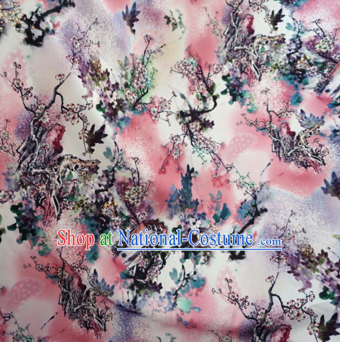 Asian Chinese Ink Painting Plum Blossom Brocade Traditional Cheongsam Satin Fabric Tang Suit Silk Material