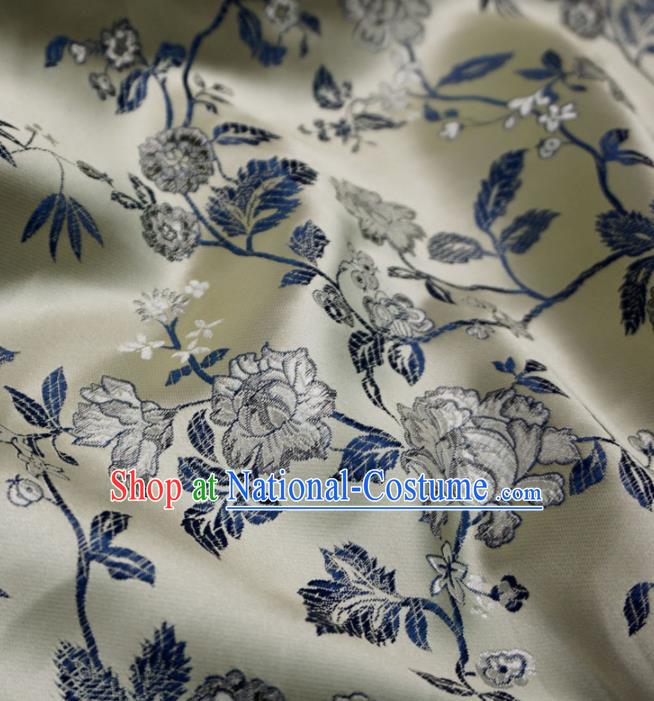 Asian Chinese Classical Peony Design Pattern Champagne Brocade Traditional Cheongsam Satin Fabric Tang Suit Silk Material