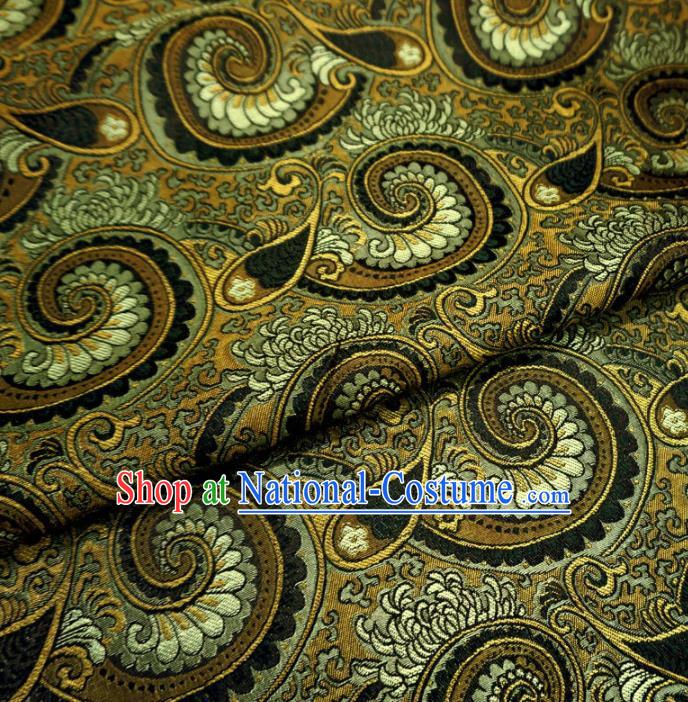 Asian Chinese Classical Conch Design Pattern Golden Brocade Traditional Cheongsam Satin Fabric Tang Suit Silk Material