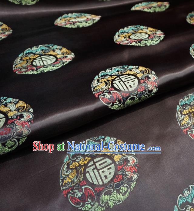 Asian Chinese Traditional Satin Fabric Classical Bats Pattern Brown Brocade Tang Suit Silk Material