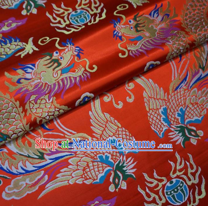 Asian Chinese Traditional Cheongsam Satin Fabric Classical Dragon Phoenix Pattern Red Brocade Tang Suit Silk Material