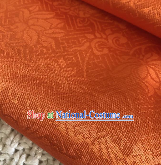 Asian Chinese Classical Scroll Design Pattern Orange Brocade Traditional Cheongsam Satin Fabric Tang Suit Silk Material