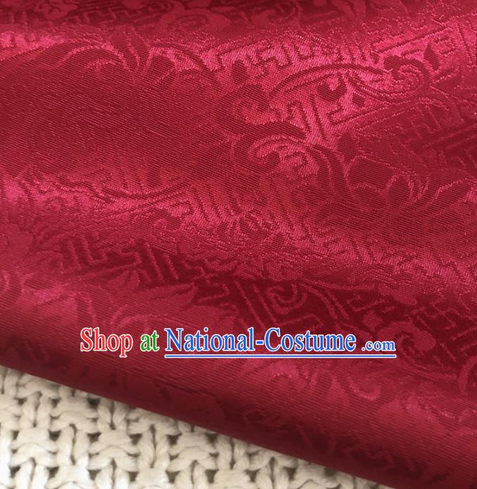 Asian Chinese Classical Scroll Lotus Design Pattern Wine Red Brocade Traditional Cheongsam Satin Fabric Tang Suit Silk Material