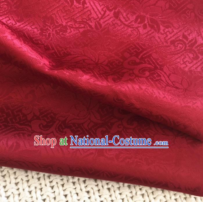 Asian Chinese Classical Scroll Lotus Design Pattern Wine Red Brocade Traditional Cheongsam Satin Fabric Tang Suit Silk Material