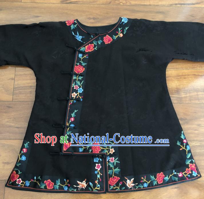 Chinese Traditional Costume National Black Silk Qipao Blouse for Women