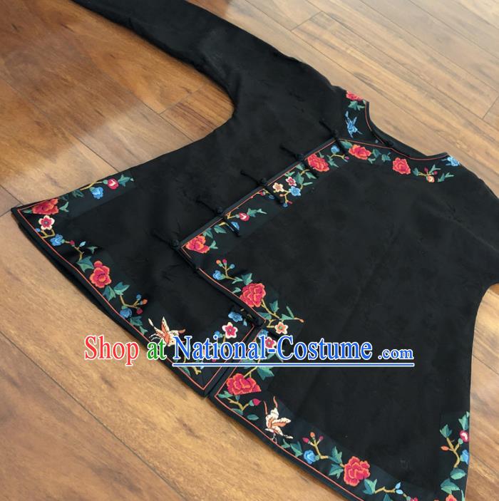 Chinese Traditional Costume National Black Silk Qipao Blouse for Women