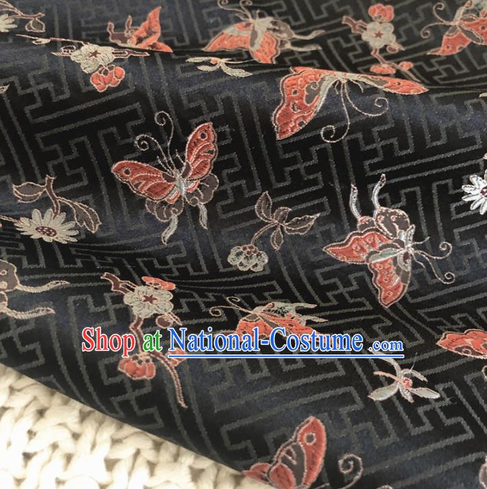 Asian Chinese Classical Butterfly Design Pattern Black Brocade Traditional Cheongsam Satin Fabric Tang Suit Silk Material