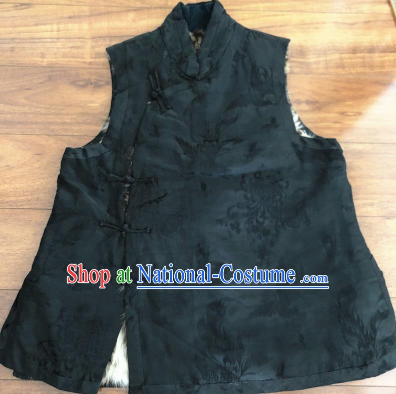 Chinese Traditional Costume Waistcoat National Black Cotton Padded Vest for Women