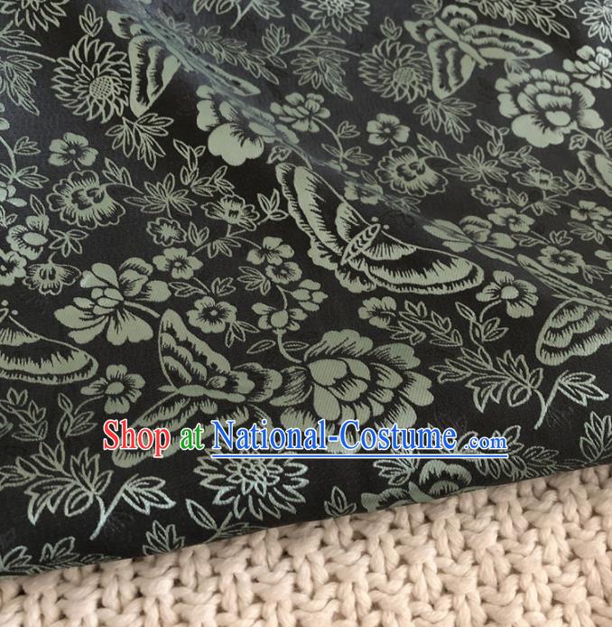 Asian Chinese Classical Butterfly Design Pattern Black Brocade Traditional Cheongsam Satin Fabric Tang Suit Silk Material