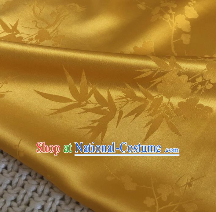 Asian Chinese Classical Plum Blossom Bamboo Design Pattern Yellow Brocade Traditional Cheongsam Satin Fabric Tang Suit Silk Material