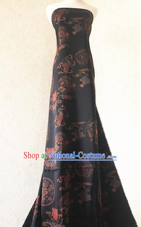 Asian Chinese Classical Design Pattern Black Watered Gauze Traditional Cheongsam Satin Fabric Tang Suit Silk Material