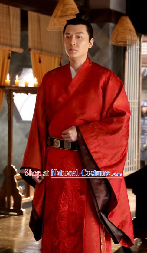 Chinese Drama The Story Of MingLan Ancient Red Robe Song Dynasty Military Officer Embroidered Costume for Men