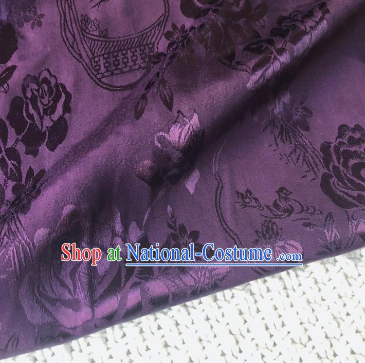 Asian Chinese Classical Peony Design Pattern Purple Brocade Traditional Cheongsam Satin Fabric Tang Suit Silk Material