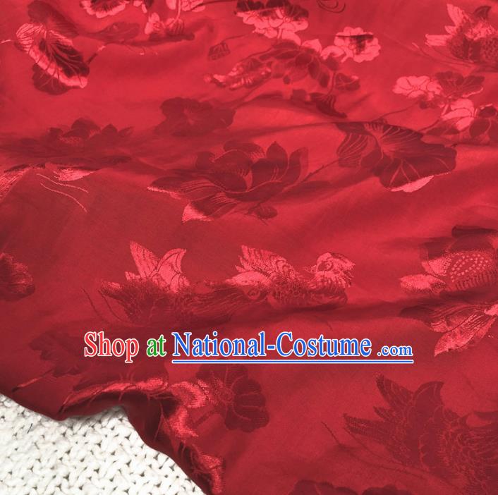 Asian Chinese Classical Lotus Design Pattern Red Brocade Traditional Cheongsam Satin Fabric Tang Suit Silk Material