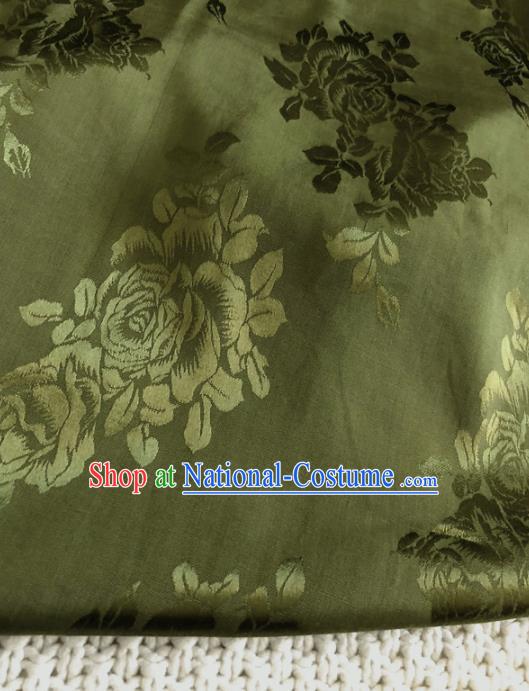 Asian Chinese Classical Peony Design Pattern Green Brocade Traditional Cheongsam Satin Fabric Tang Suit Silk Material