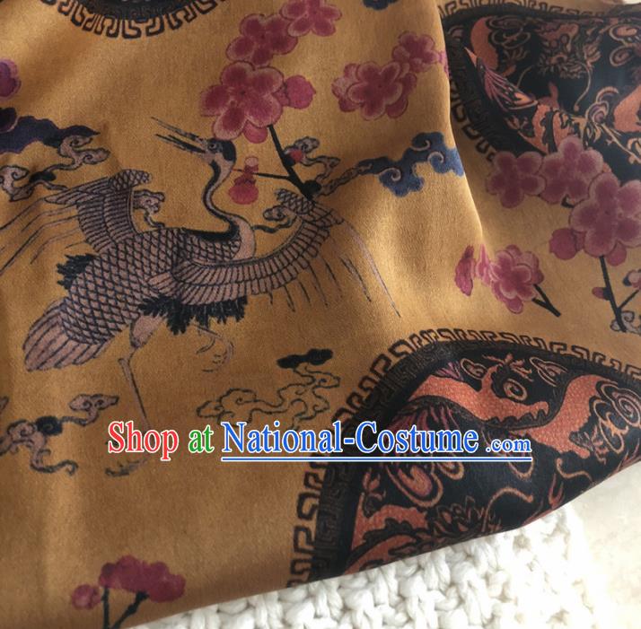 Asian Chinese Classical Cranes Design Pattern Yellow Brocade Traditional Cheongsam Satin Fabric Tang Suit Silk Material