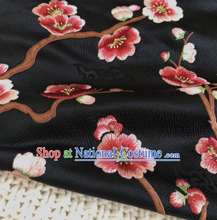 Asian Chinese Classical Plum Blossom Design Pattern Black Brocade Traditional Cheongsam Satin Fabric Tang Suit Silk Material