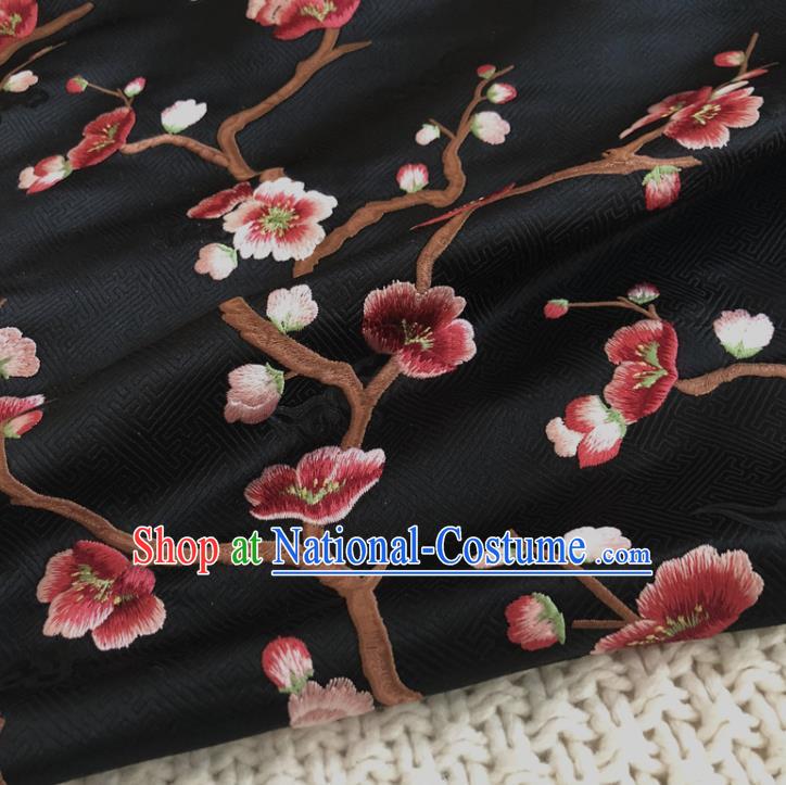 Asian Chinese Classical Plum Blossom Design Pattern Black Brocade Traditional Cheongsam Satin Fabric Tang Suit Silk Material