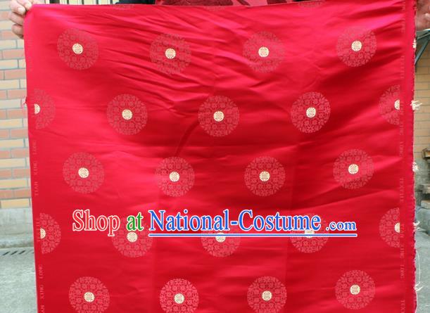 Asian Chinese Classical Round Flowers Design Pattern Red Brocade Traditional Cheongsam Satin Fabric Tang Suit Silk Material