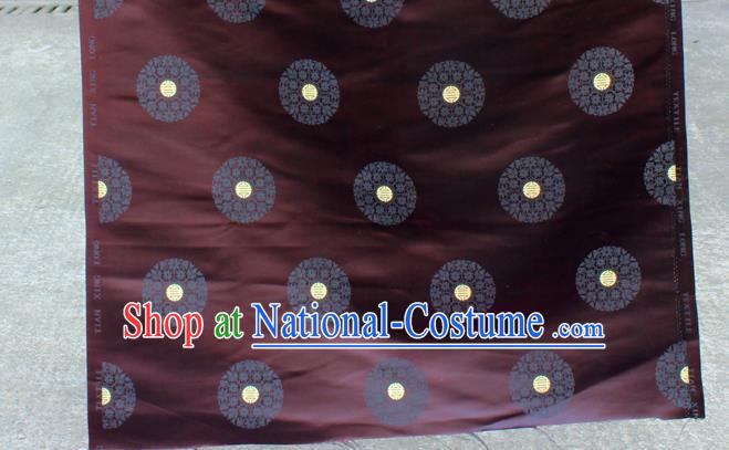 Asian Chinese Classical Round Flowers Design Pattern Brown Brocade Traditional Cheongsam Satin Fabric Tang Suit Silk Material