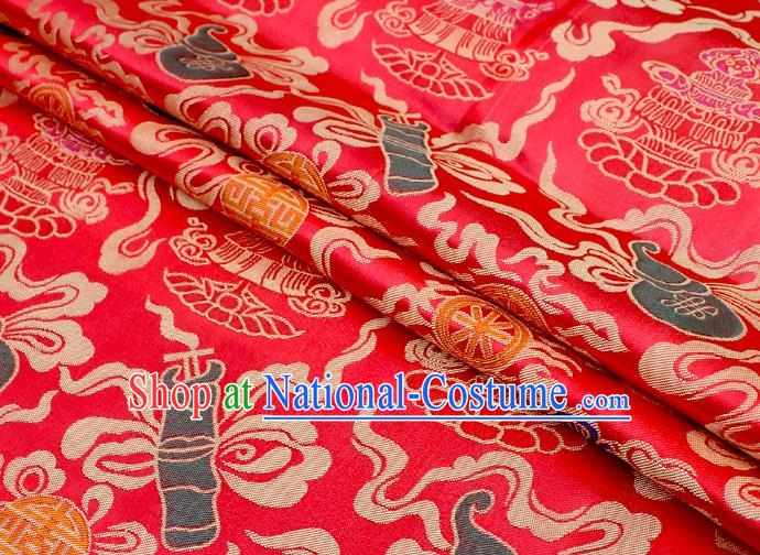 Asian Chinese Classical Calabash Design Pattern Red Brocade Traditional Cheongsam Satin Fabric Tang Suit Silk Material