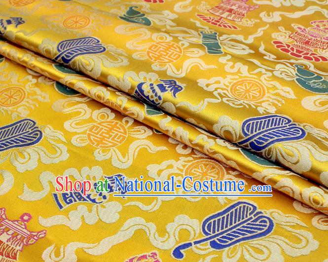 Asian Chinese Classical Calabash Design Pattern Yellow Brocade Traditional Cheongsam Satin Fabric Tang Suit Silk Material