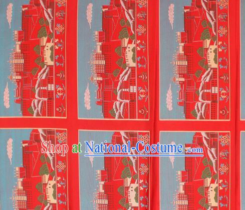 Asian Chinese Classical Religion Design Pattern Red Brocade Traditional Tibetan Robe Satin Fabric Silk Material