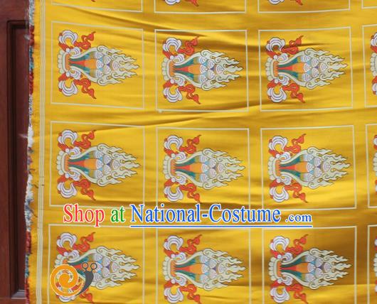 Asian Chinese Classical Design Pattern Yellow Nanjing Brocade Traditional Tibetan Robe Satin Religion Fabric Silk Material