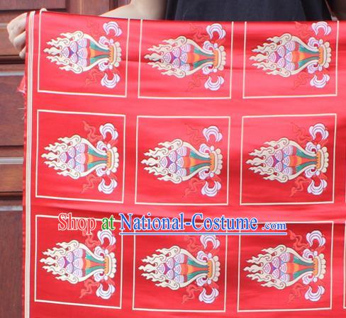 Asian Chinese Classical Design Pattern Red Nanjing Brocade Traditional Tibetan Robe Satin Religion Fabric Silk Material