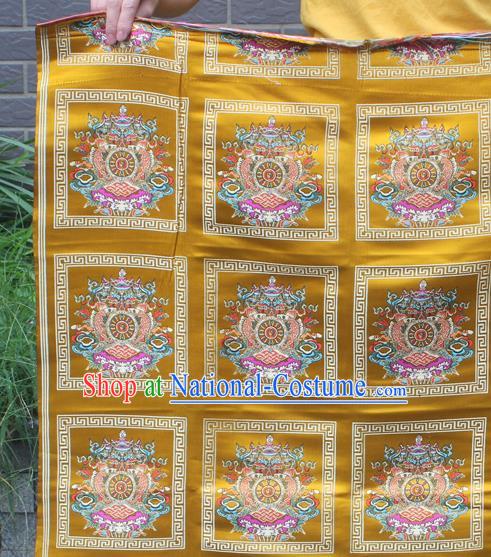 Asian Chinese Classical Religion Pattern Golden Nanjing Brocade Traditional Tibetan Robe Satin Fabric Silk Material