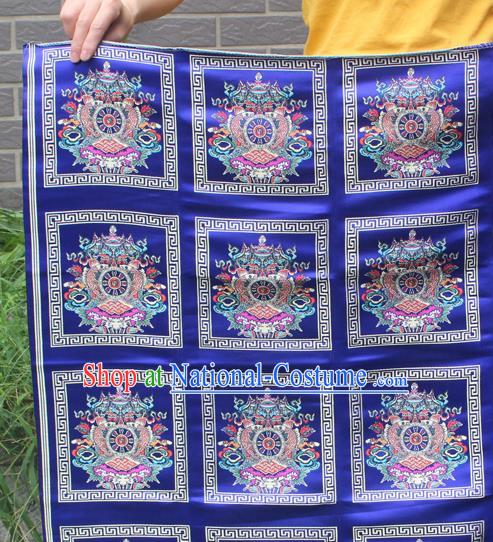 Asian Chinese Classical Religion Pattern Royalblue Nanjing Brocade Traditional Tibetan Robe Satin Fabric Silk Material