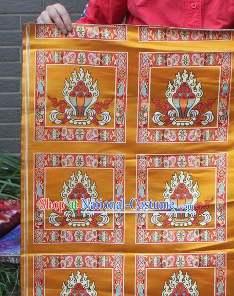 Asian Chinese Classical Buddhism Pattern Golden Nanjing Brocade Traditional Tibetan Robe Satin Fabric Silk Material