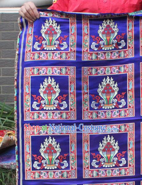 Asian Chinese Classical Buddhism Pattern Royalblue Nanjing Brocade Traditional Tibetan Robe Satin Fabric Silk Material